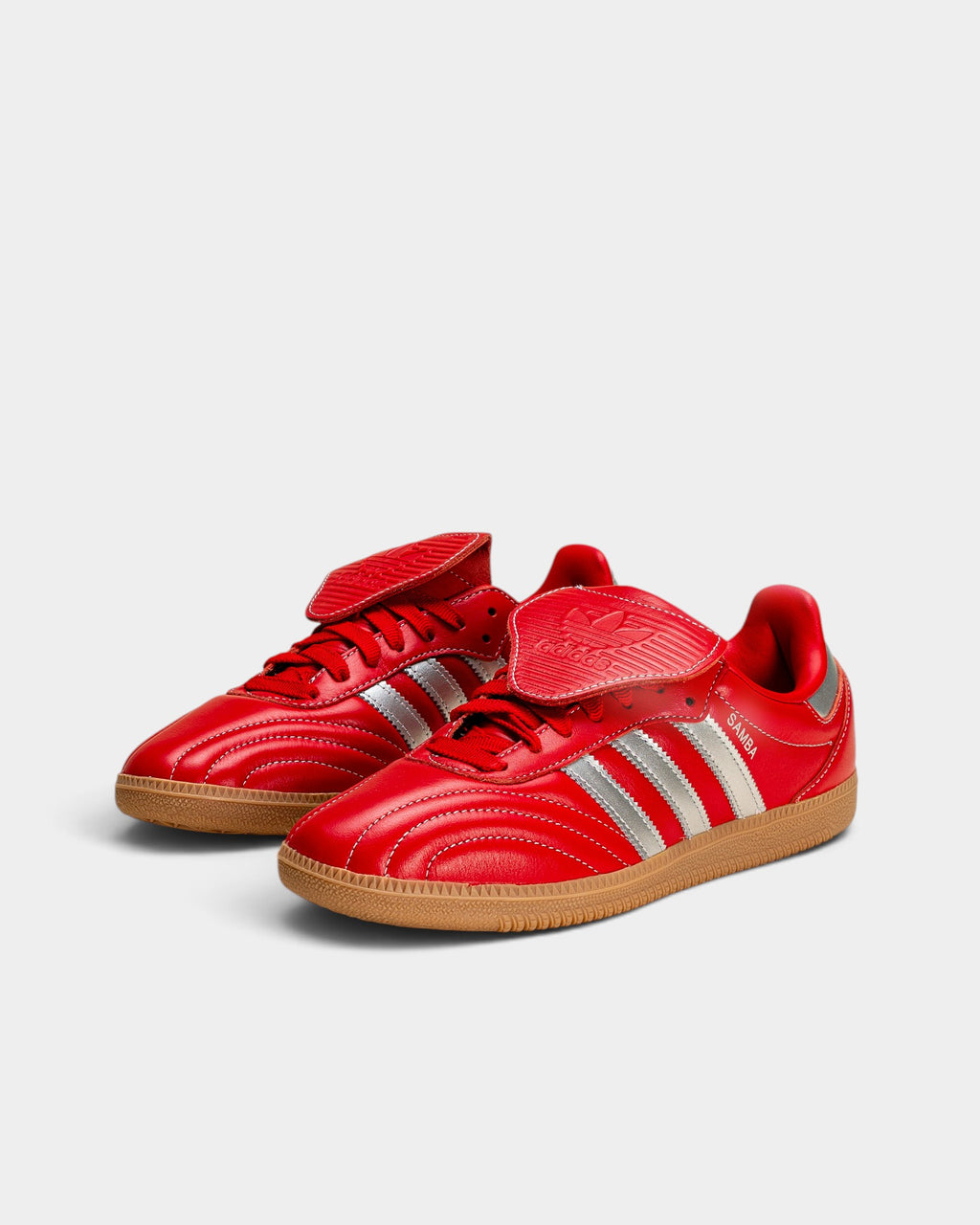 Lockwood Avenue adidas Samba LT W sneakers in Better Scarlet leather with silver stripes and a gum rubber sole.
