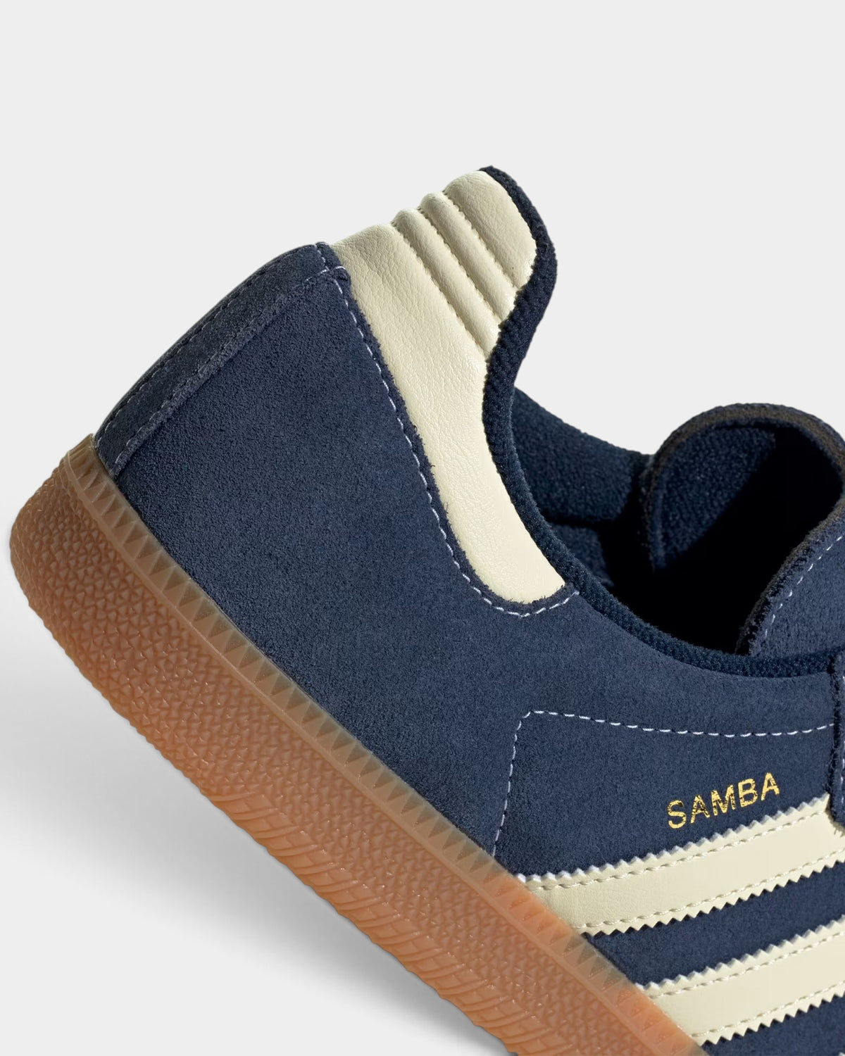 Lockwood Avenue adidas Samba OG sneaker in night indigo suede with warm vanilla trim and gum rubber sole detail