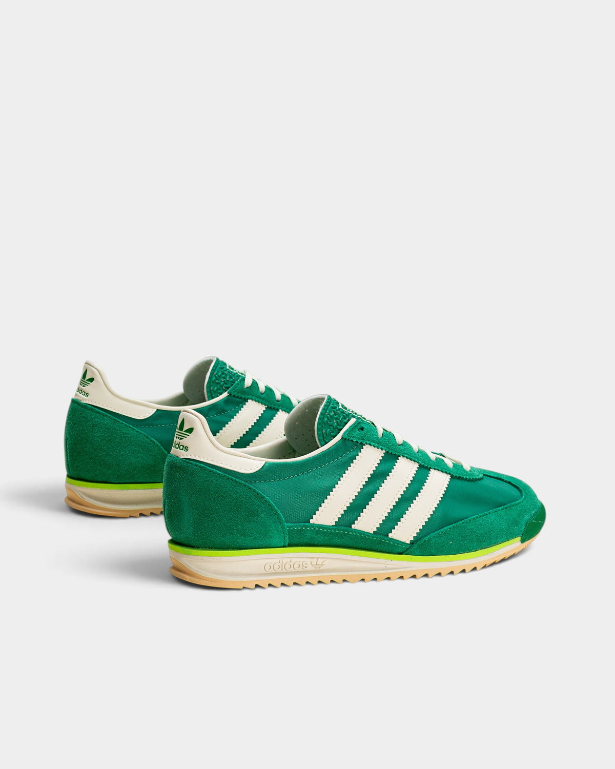 Lockwood Avenue adidas SL 72 OG sneakers in court green nylon and suede with ivory 3-stripes and retro profile.