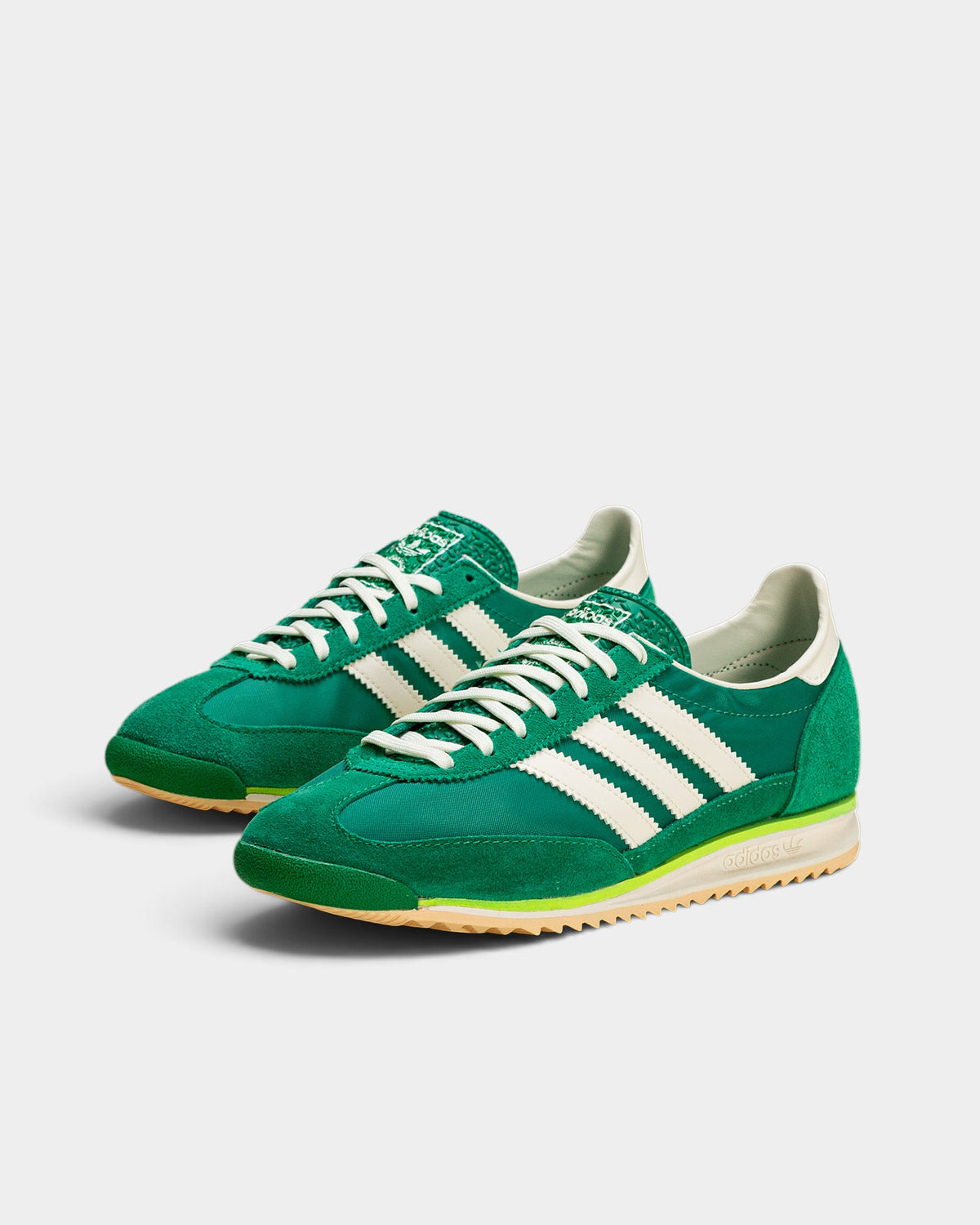 Lockwood Avenue adidas SL 72 OG sneakers in court green nylon and suede with ivory 3-stripes and retro rubber sole.