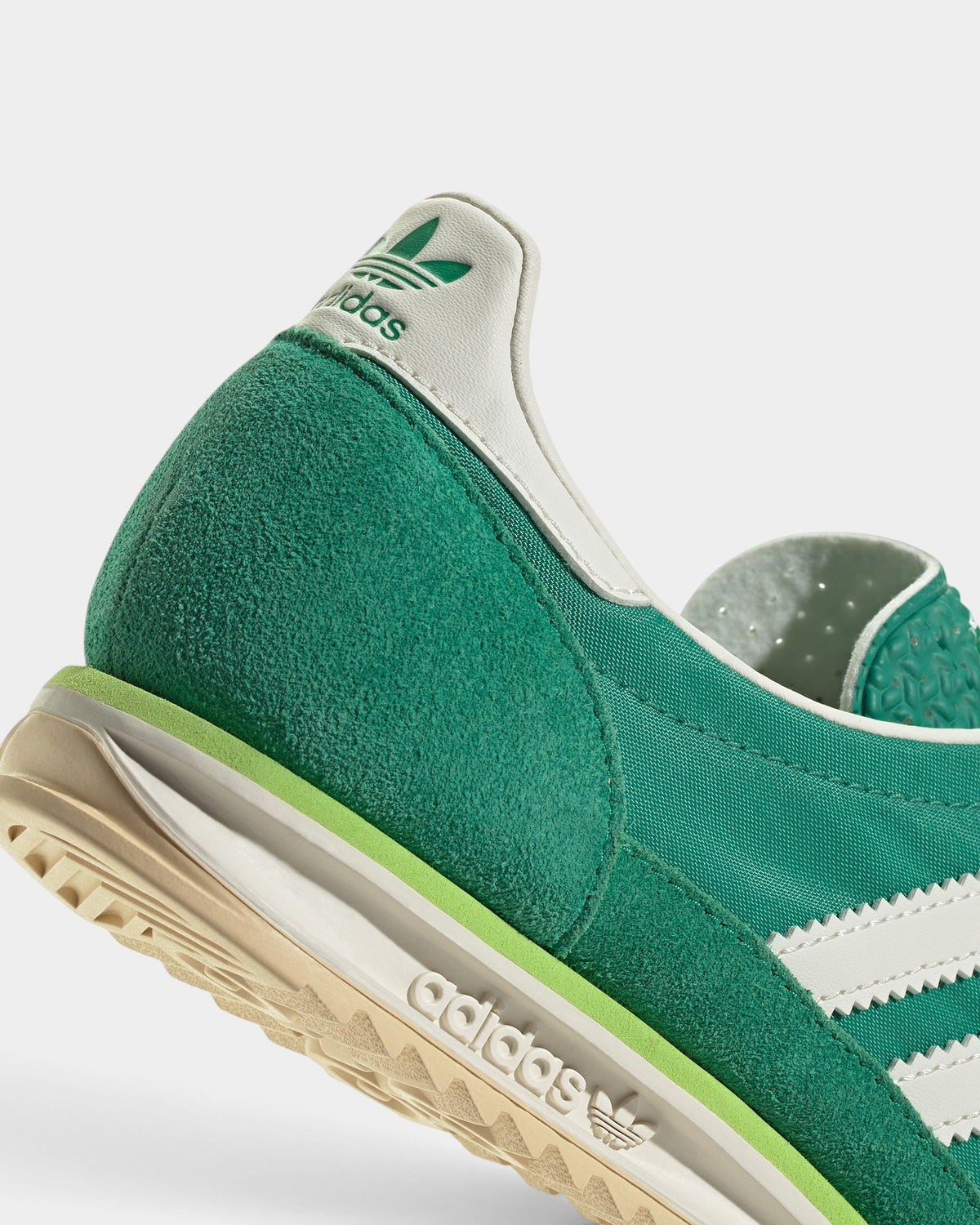 Lockwood Avenue adidas SL 72 OG sneaker in court green nylon and suede with ivory and crystal sand detailing
