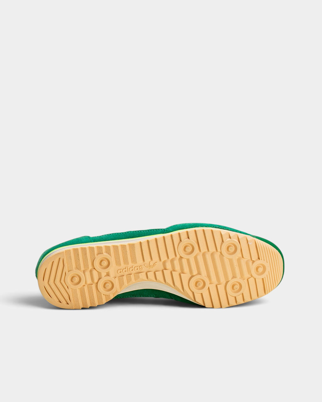 Lockwood Avenue adidas SL 72 OG sneaker showing the textured rubber outsole in ivory with green suede detailing.