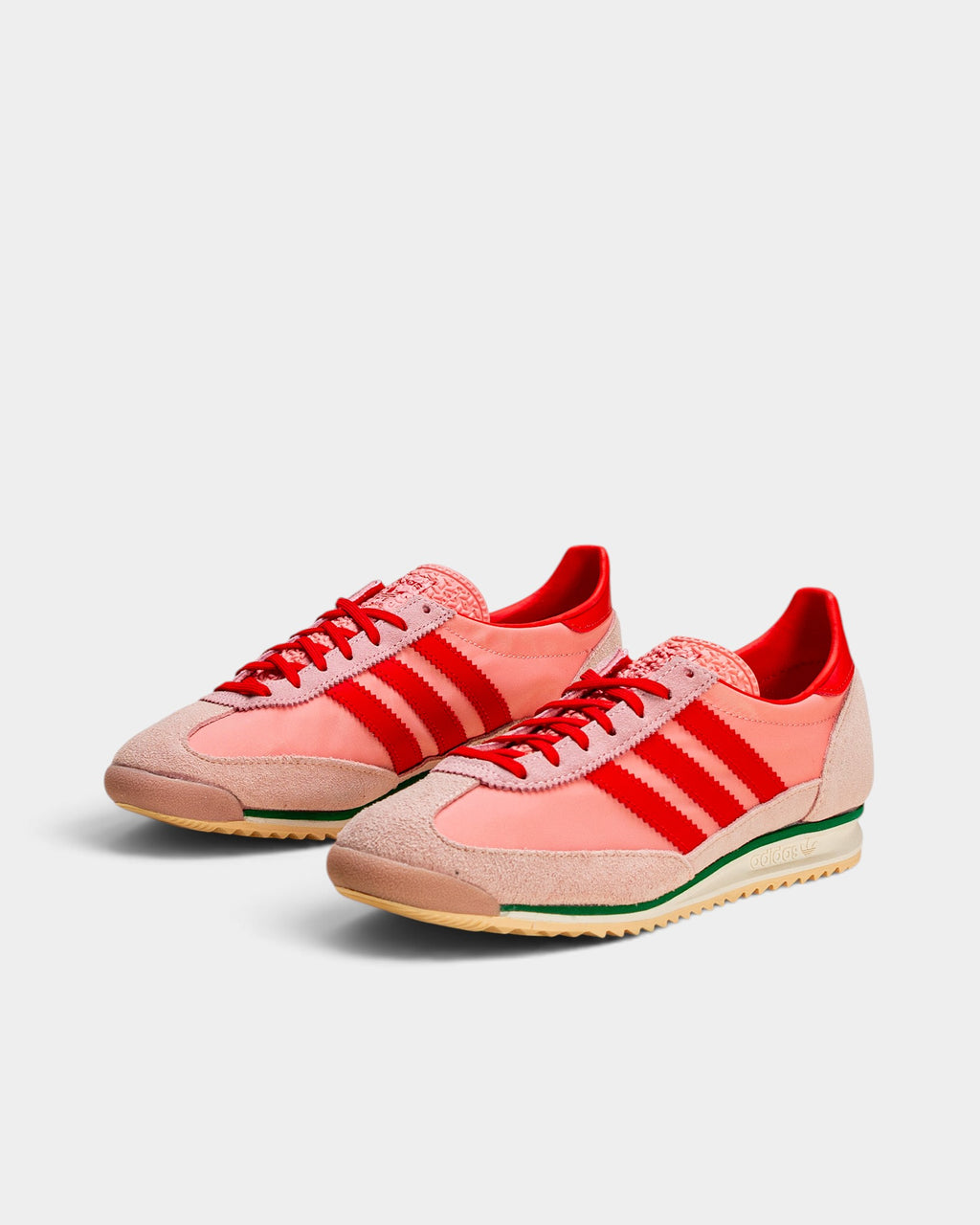 Lockwood Avenue adidas SL 72 OG women's sneakers in pink and red nylon with suede overlays and rubber outsole.