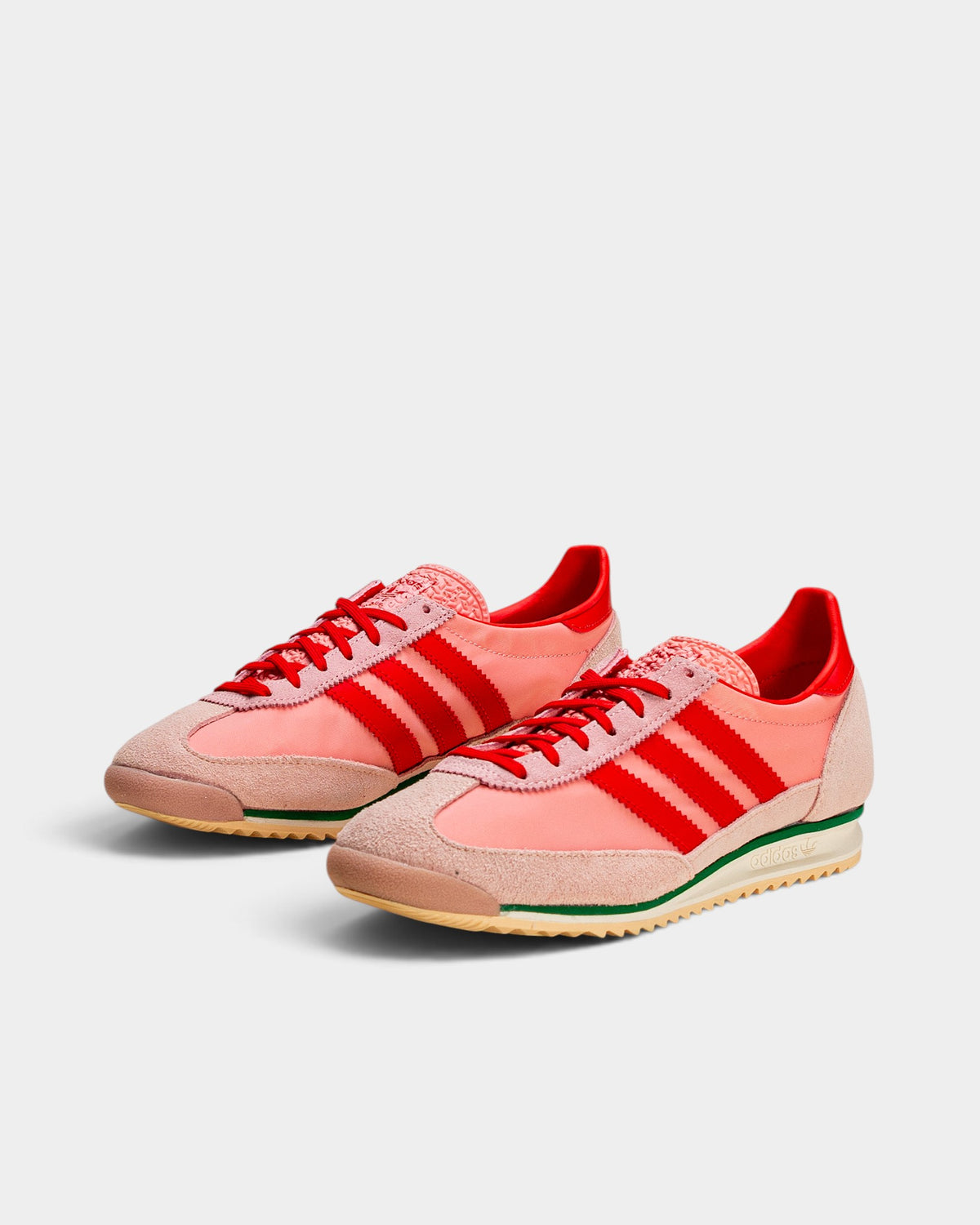 Lockwood Avenue adidas SL 72 OG women's sneakers in pink and red nylon with suede overlays and rubber outsole.