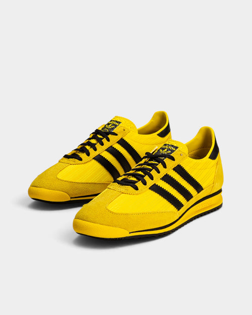 Lockwood Avenue adidas SL 72 OG women's sneakers in bright yellow nylon and suede with black 3-Stripes and laces.