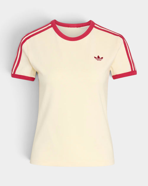 Lockwood Avenue adidas 3-Stripes slim fit t-shirt in cream with red trim and embroidered trefoil logo
