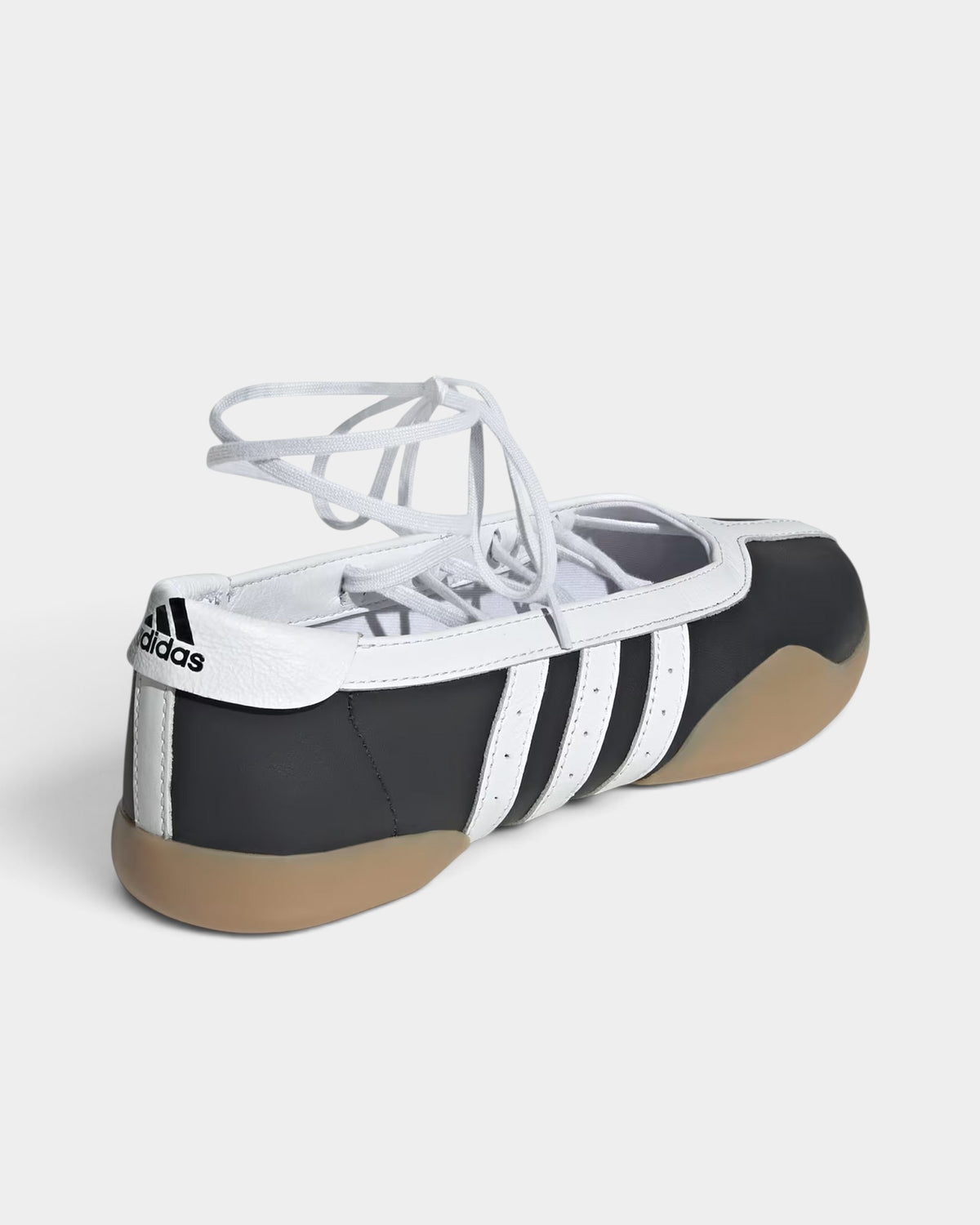 Lockwood Avenue adidas Taekwondo Mei ballet shoes in core black with white 3-Stripes and a gum sole
