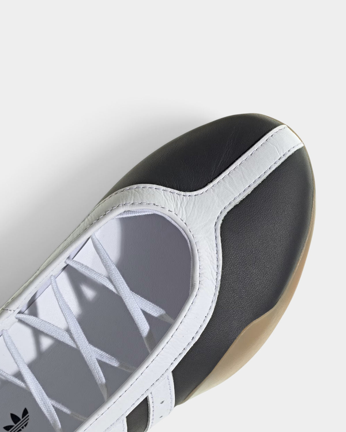 Lockwood Avenue adidas Taekwondo Mei ballet shoes in core black leather with white 3-Stripes and a gum sole.
