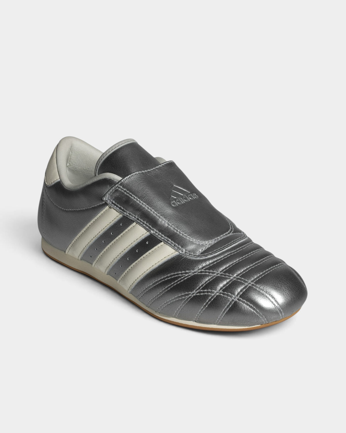 Lockwood Avenue adidas Taekwondo W metallic silver leather slip-on sneaker with off-white stripes and gum sole