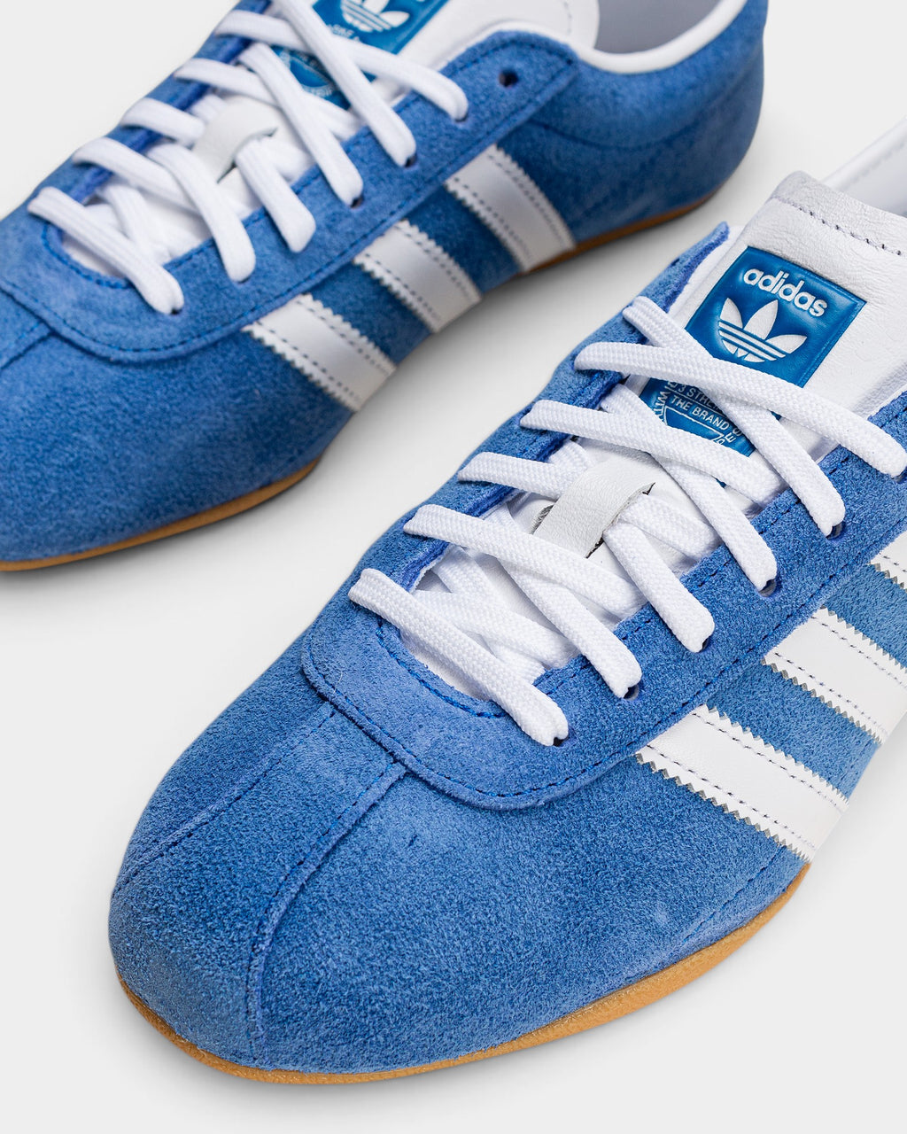 Lockwood Avenue adidas Tokyo retro suede sneakers in Blue Bird with white stripes and a gum rubber sole.