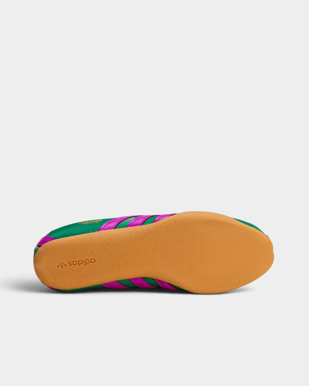 Lockwood Avenue adidas Tokyo W women's running shoe featuring court green nylon, purple stripes, and a gum outsole.