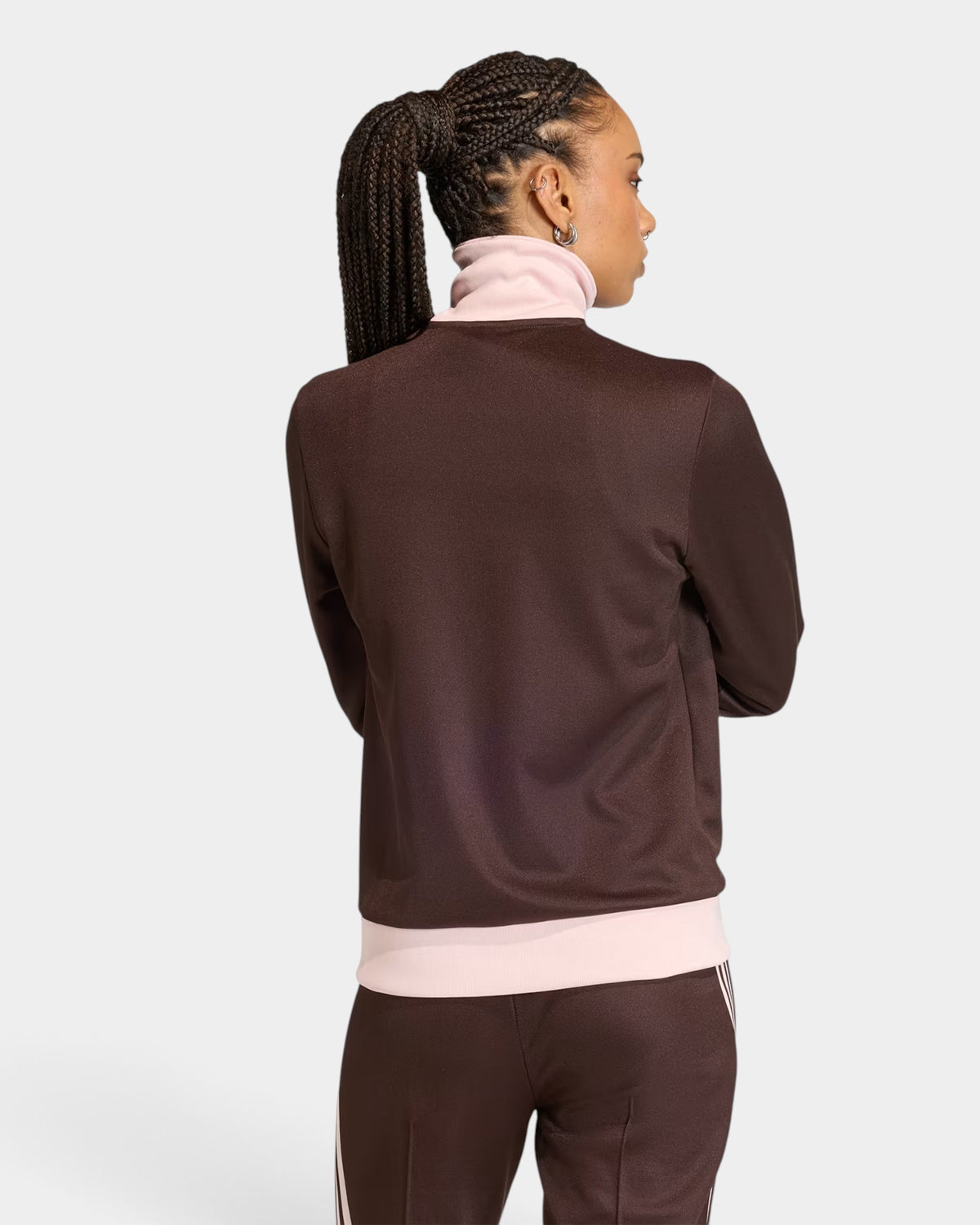Lockwood Avenue adidas Classic Track Top in aurora coffee brown with sandy pink collar and hem, back view