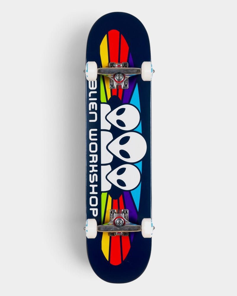 Lockwood Avenue Alien Workshop Spectrum 8.0 inch complete skateboard in navy with rainbow alien graphic