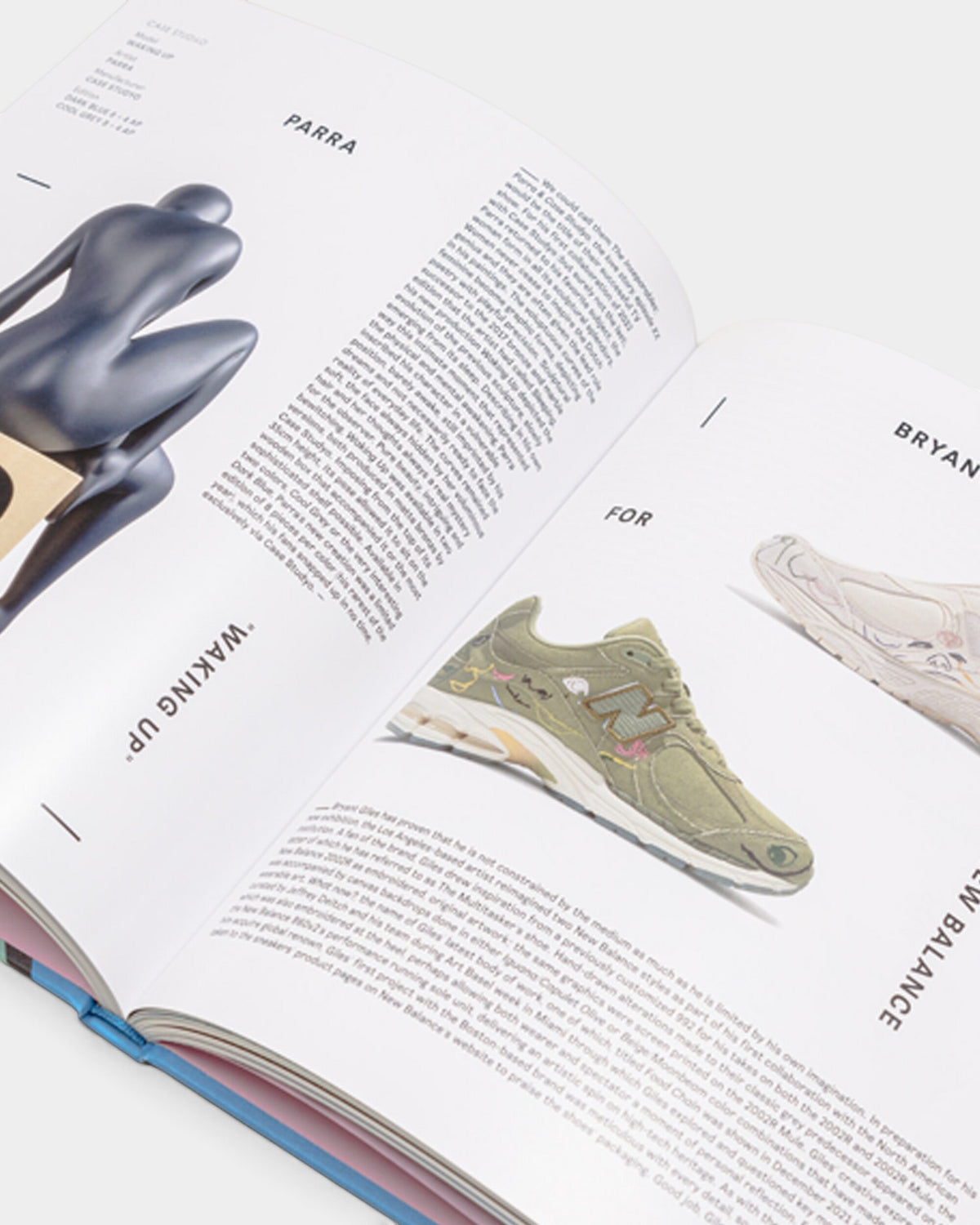 Lockwood Avenue All Gone 2022 Visty book open to pages featuring Parra artwork and New Balance sneaker photography