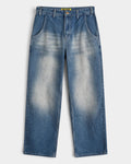 Lockwood Avenue Butter Goods Alpine relaxed fit denim jeans in a distressed faded blue wash with curved pockets.