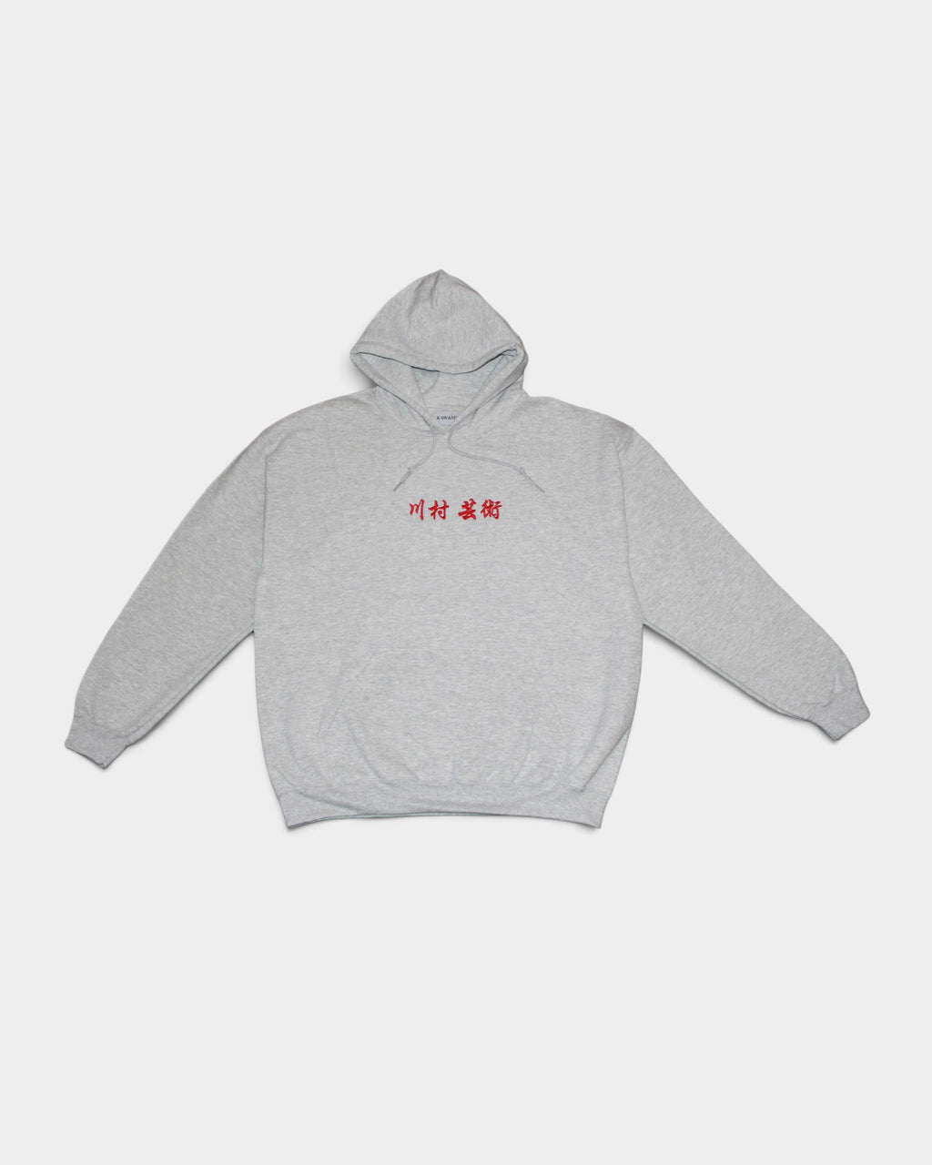 Lockwood Avenue ash gray heavyweight pullover hoodie with red Japanese kanji embroidery on the chest