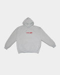 Lockwood Avenue ash gray heavyweight pullover hoodie with red Japanese kanji embroidery on the chest