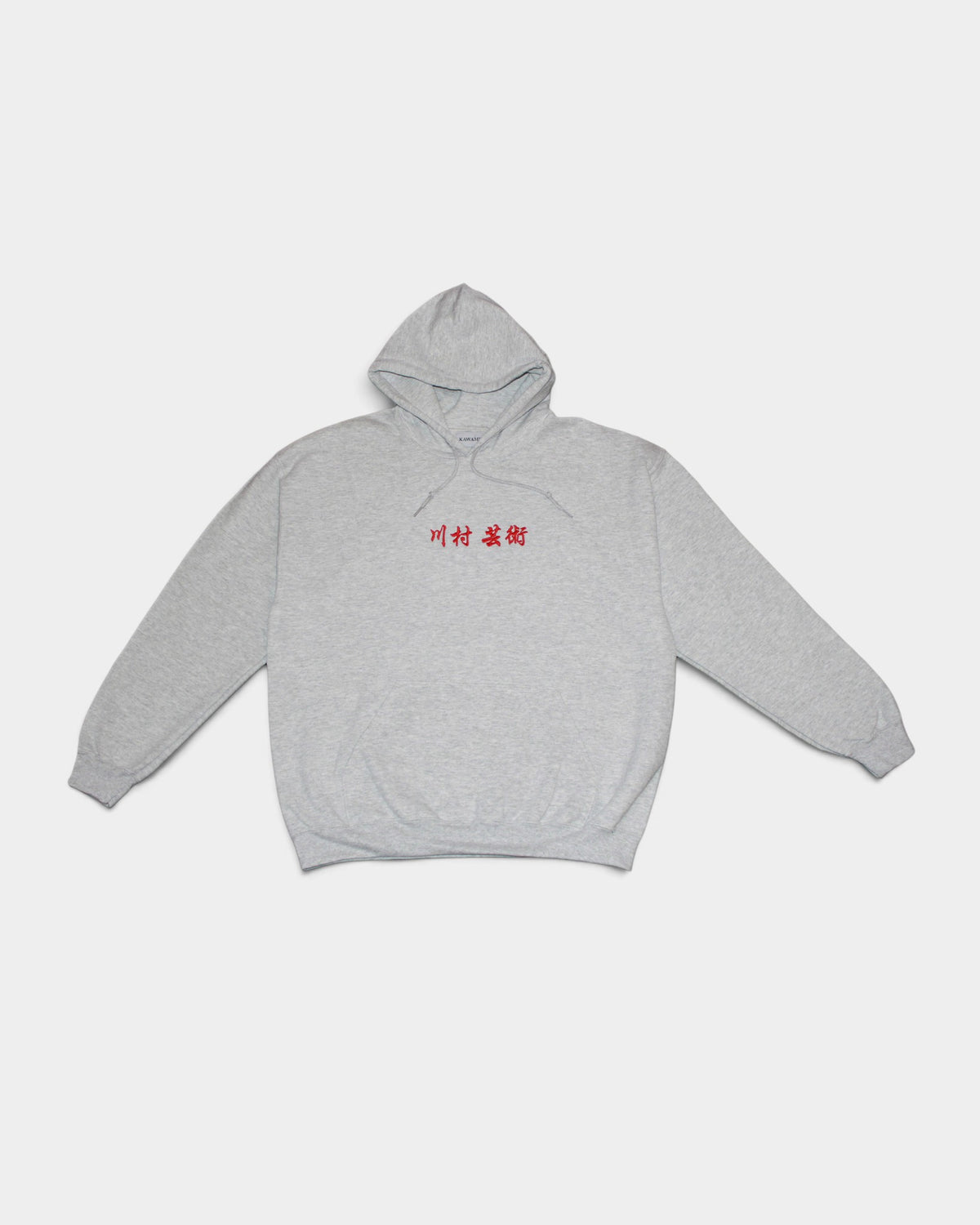 Lockwood Avenue ash gray heavyweight pullover hoodie with red Japanese kanji embroidery on the chest