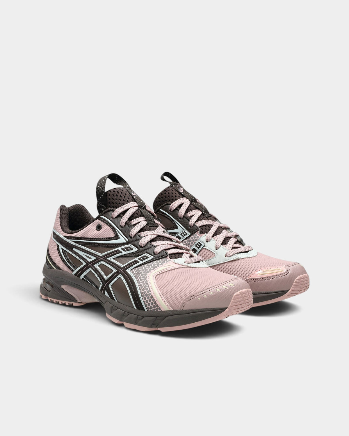 Lockwood Avenue Asics x Kiko Kostadinov UB11-S GEL-DS Trainer 14 sneakers in dusty pink, black coffee, and ice blue.