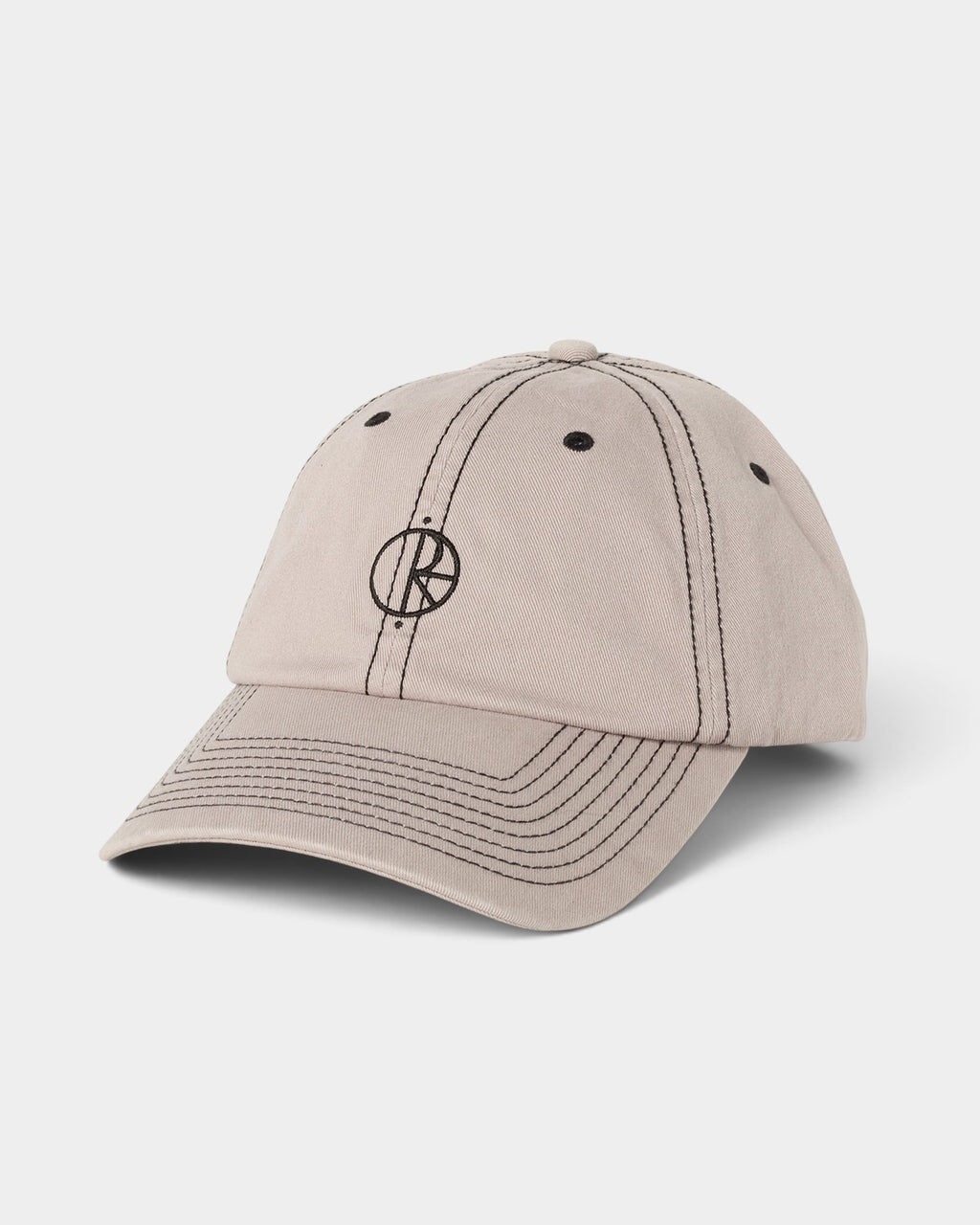 Lockwood Avenue Polar Sai unstructured 6-panel cotton twill cap in beige with black embroidery and metal buckle