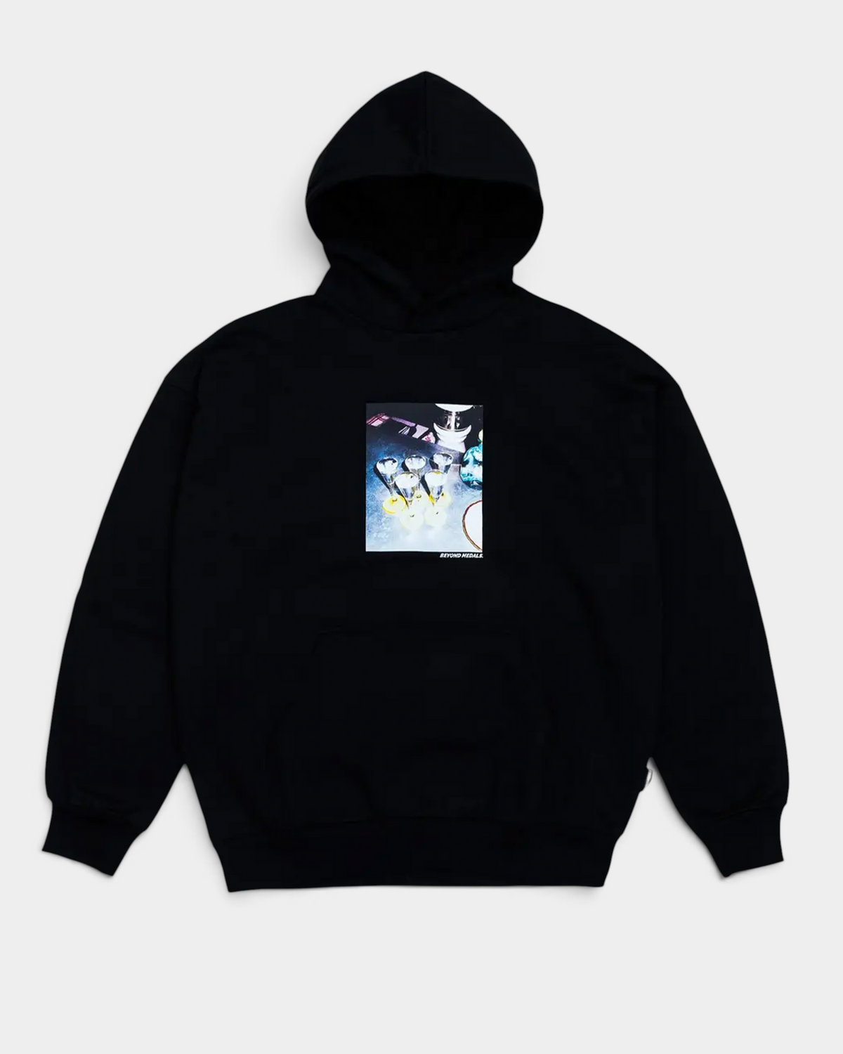 Lockwood Avenue Beyond Medals black heavyweight cotton hoodie with a trophy ice chest graphic print.