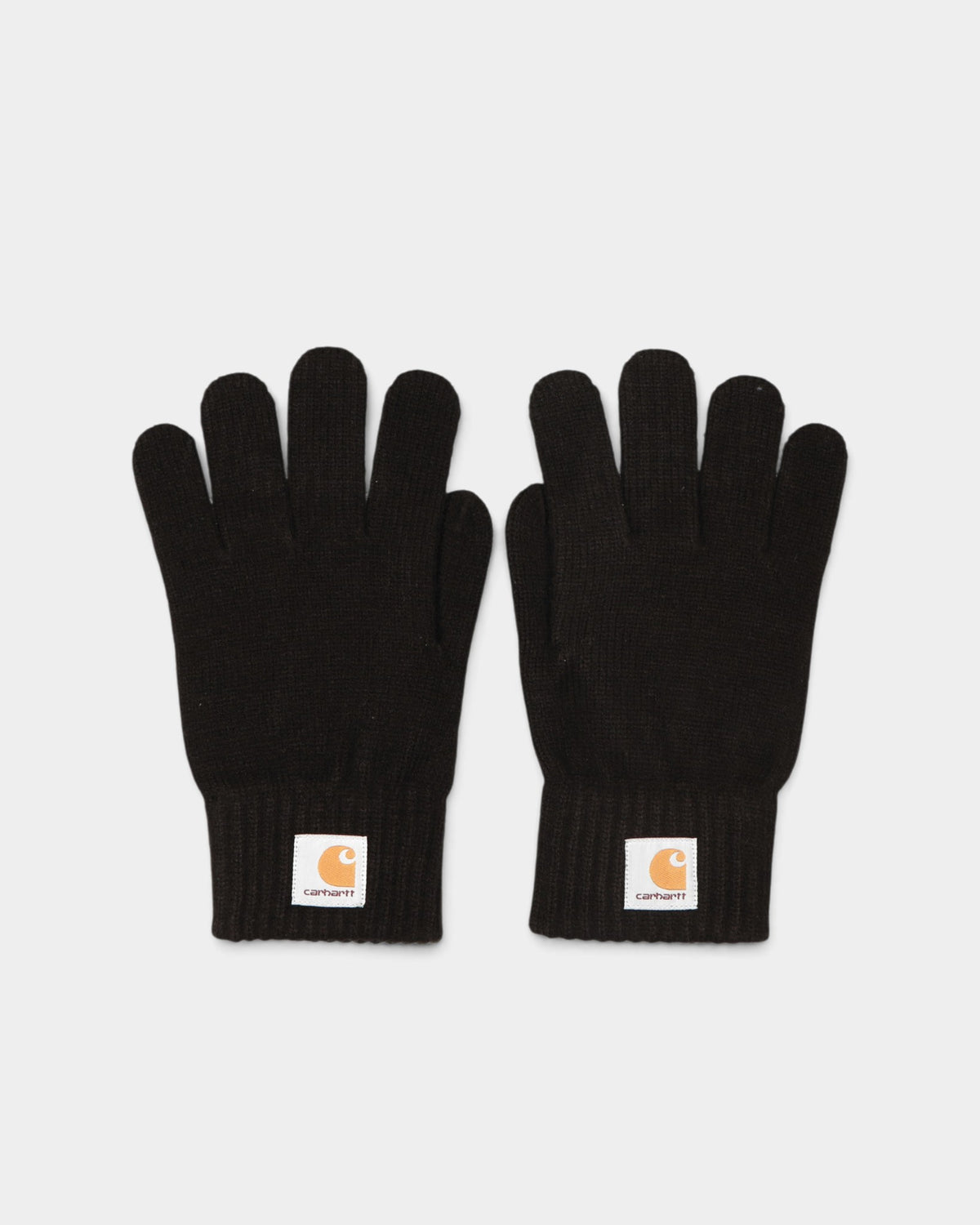 Lockwood Avenue black Carhartt Watch Gloves in rib knit acrylic with a woven brand label on the cuff.