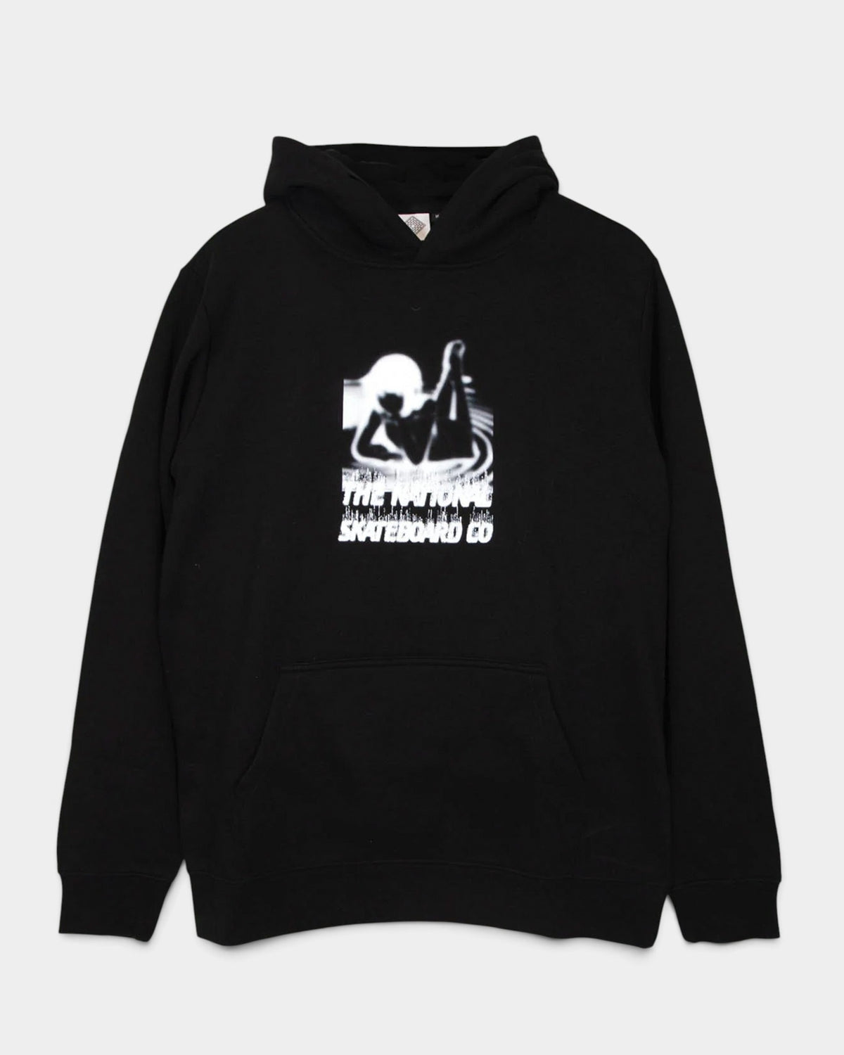 Lockwood Avenue black pullover hoodie featuring The National Skateboard Co. Ethereal graphic screen printed on front