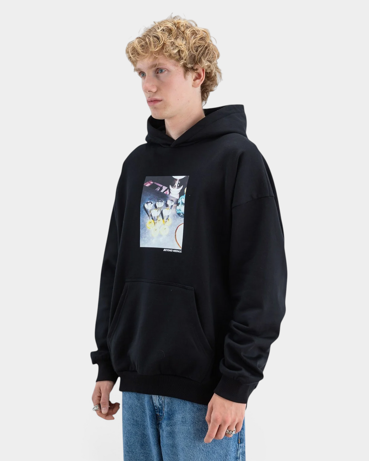 Lockwood Avenue Beyond Medals black heavyweight cotton hoodie with a trophy ice chest graphic print