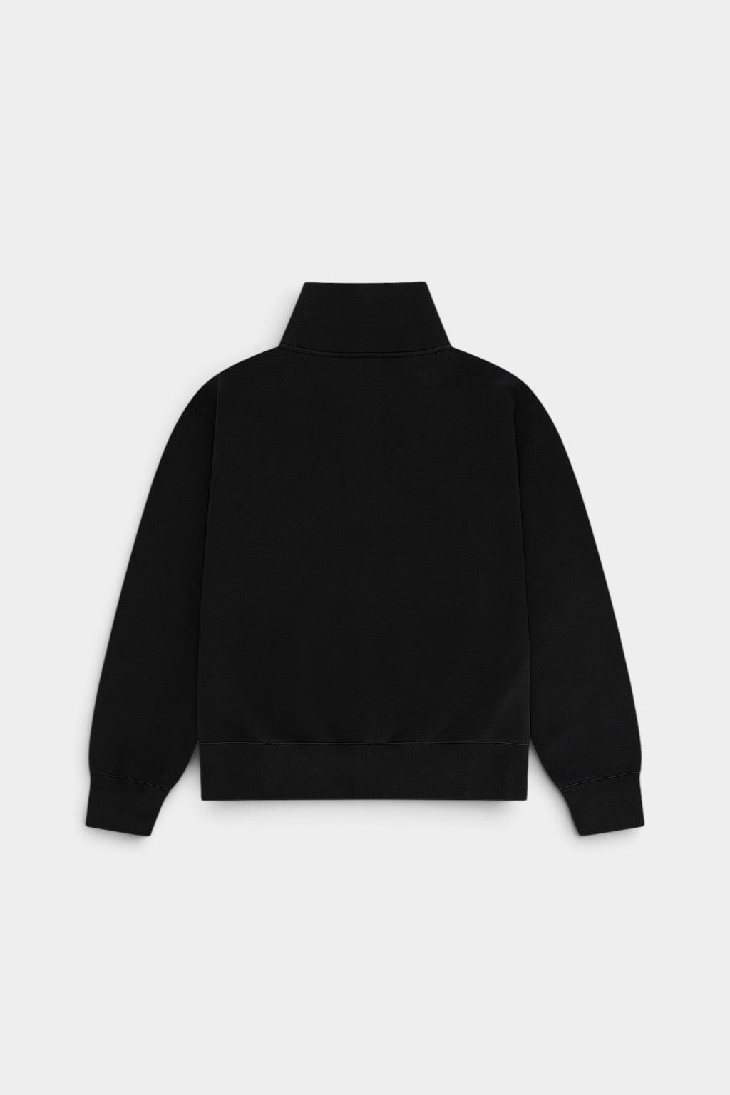 Lockwood Avenue After Midnight black heavyweight half-zip sweatshirt, back view showing high collar and ribbed hem.