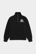 Lockwood Avenue After Midnight black heavyweight half-zip sweatshirt with light blue embroidered logo on chest
