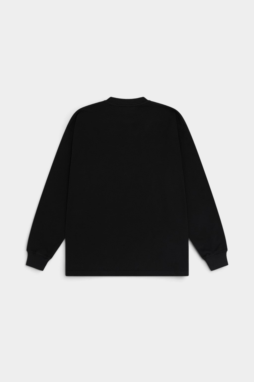 Lockwood Avenue After Midnight heavyweight black long-sleeve streetwear t-shirt, back view.