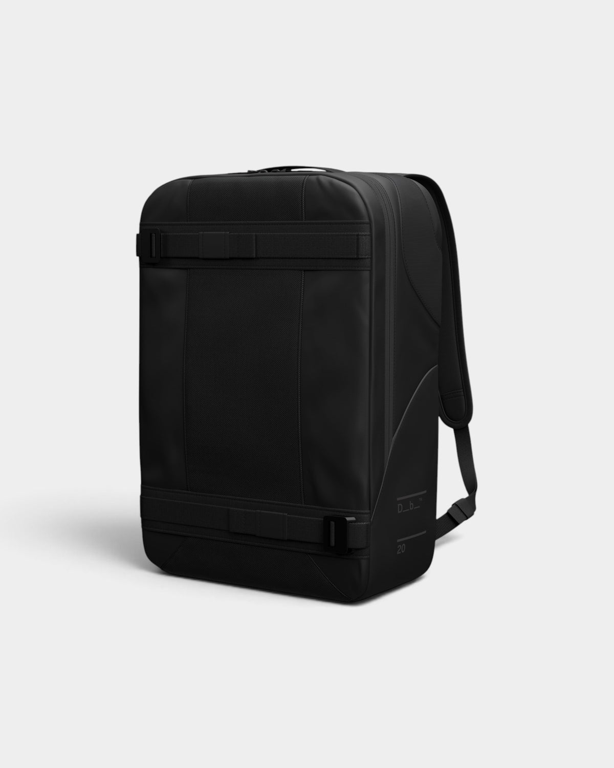 Lockwood Avenue black 20L skateboarding daypack with reinforced Rib-Cage construction and adjustable board straps.