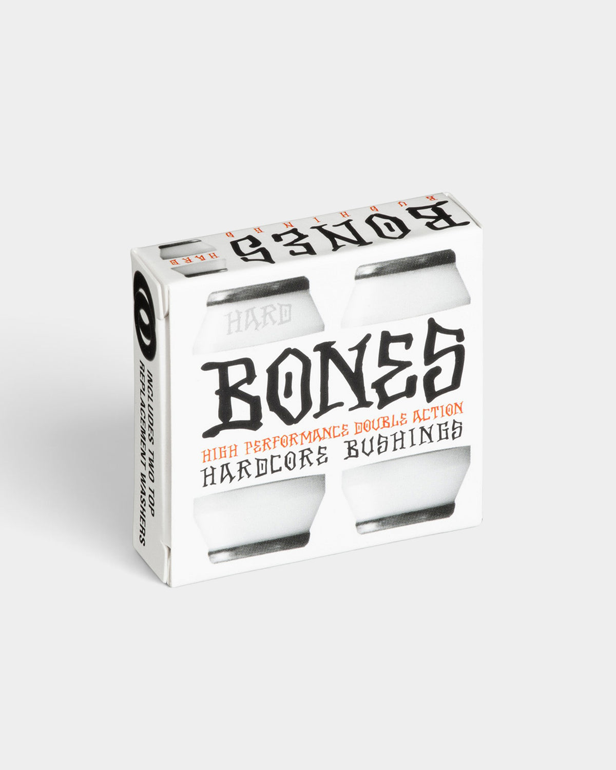 Lockwood Avenue Bones Hardcore 96A hard skateboard bushings in white retail packaging with two top washers included