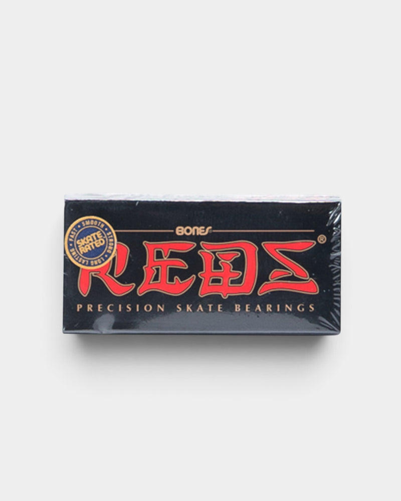 Lockwood Avenue Bones Reds precision skate bearings in black and red retail packaging