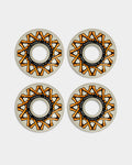 Lockwood Avenue Bones X-Formula V6 Wide Cut 56mm skateboard wheels in off-white with orange bone graphic pattern