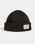 Lockwood Avenue Kappy Bear Beanie in brown ribbed acrylic knit with a short fisherman fit and woven brand label.