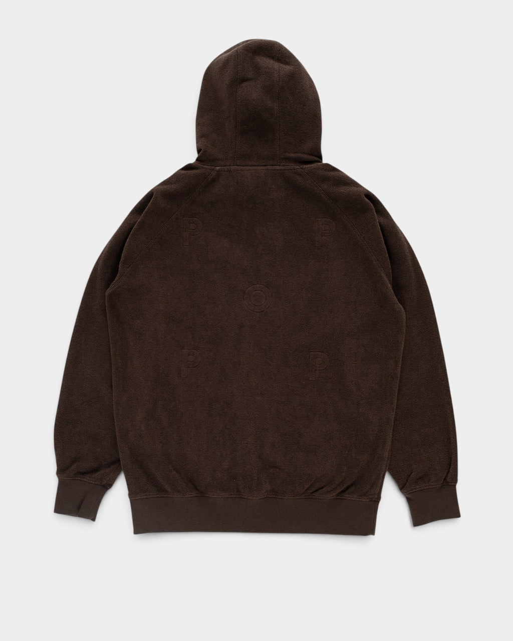 Lockwood Avenue brown cotton terry hoodie with embroidered Pop outline logo on the back and ribbed hem