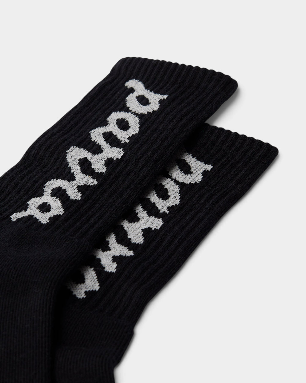 Lockwood Avenue by Parra black crew socks with white woven lowercase script logo detail