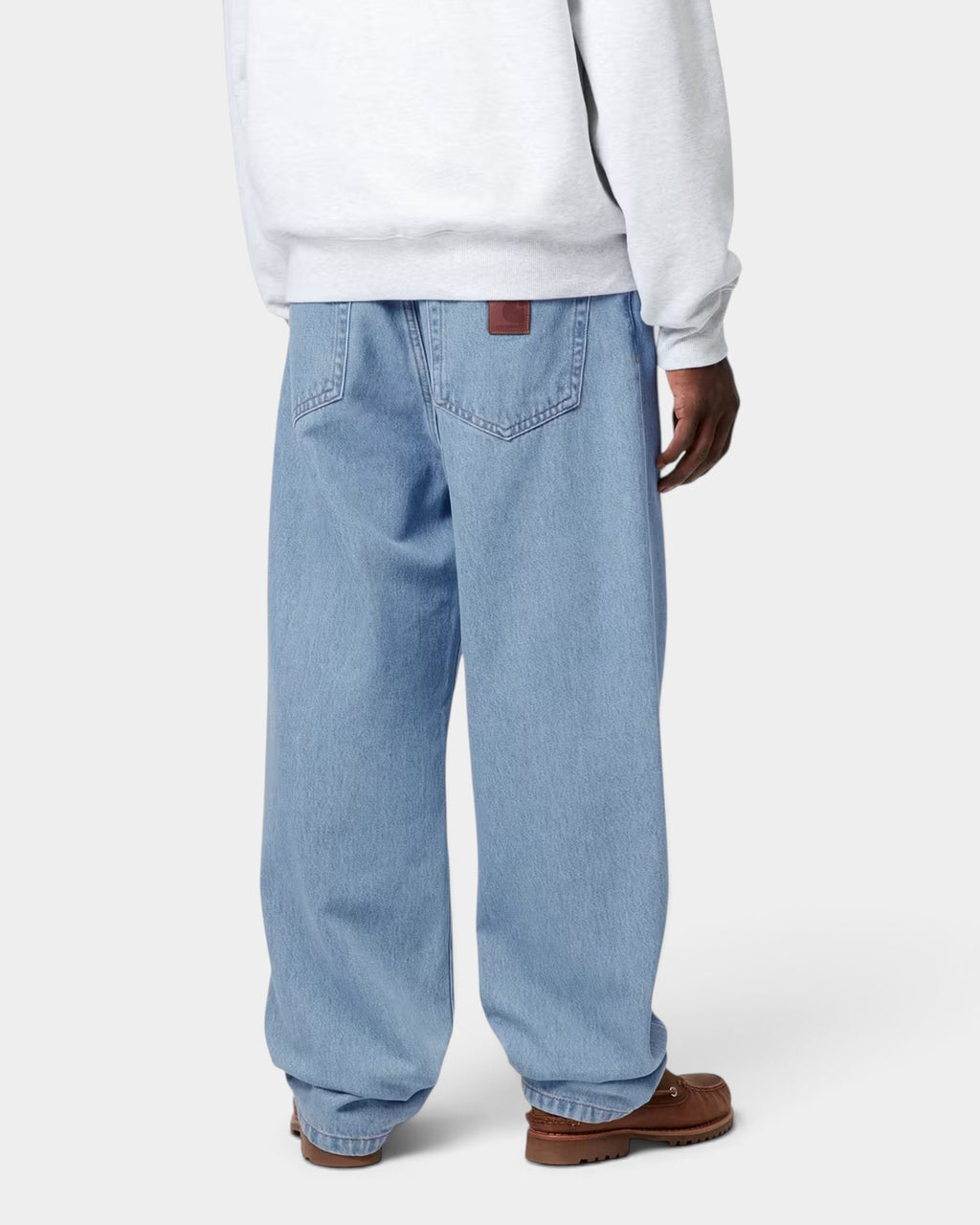Lockwood Avenue Carhartt Aaron loose fit tapered denim pants in light stone bleached blue with back pocket label