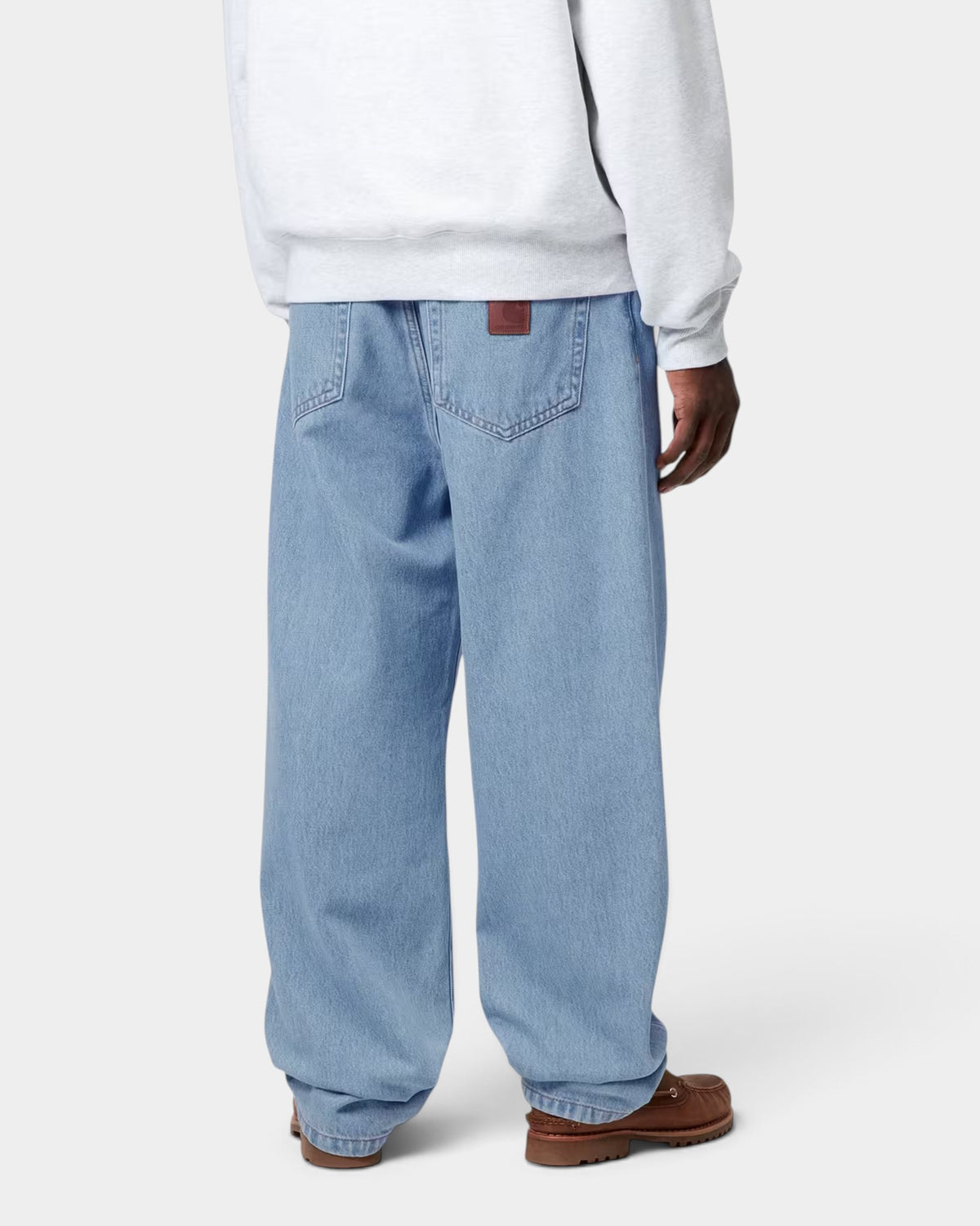 Lockwood Avenue Carhartt Aaron loose fit tapered denim pants in light stone bleached blue with back pocket label