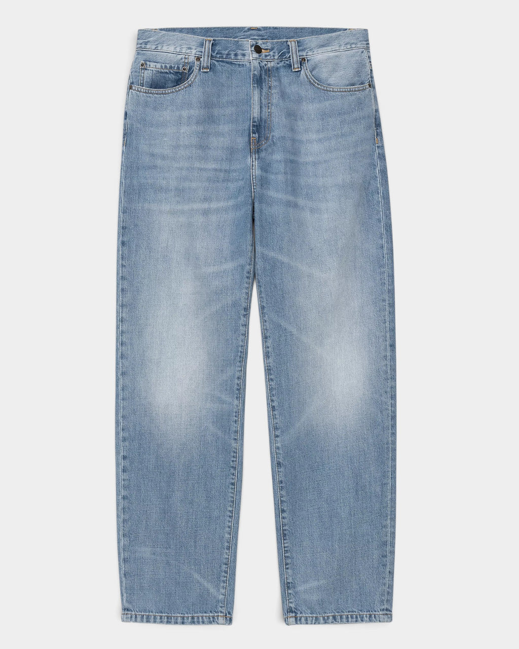 Lockwood Avenue Carhartt Aaron stone bleached denim pants with a loose tapered fit and five-pocket design.
