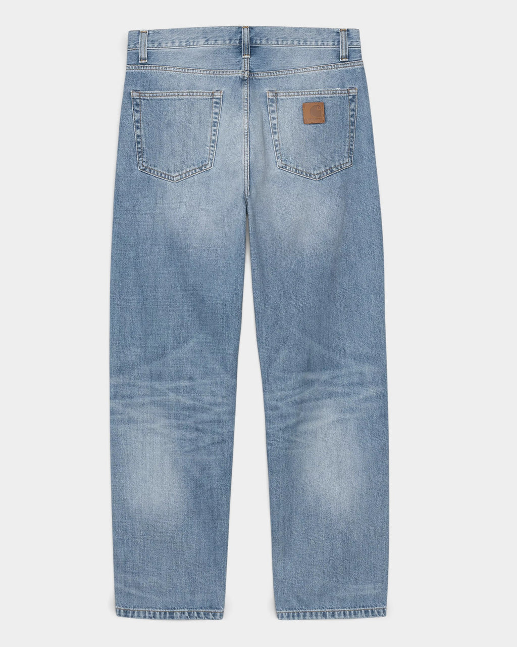 Lockwood Avenue Carhartt Aaron stone bleached light blue denim jeans, back view with faux leather square label.