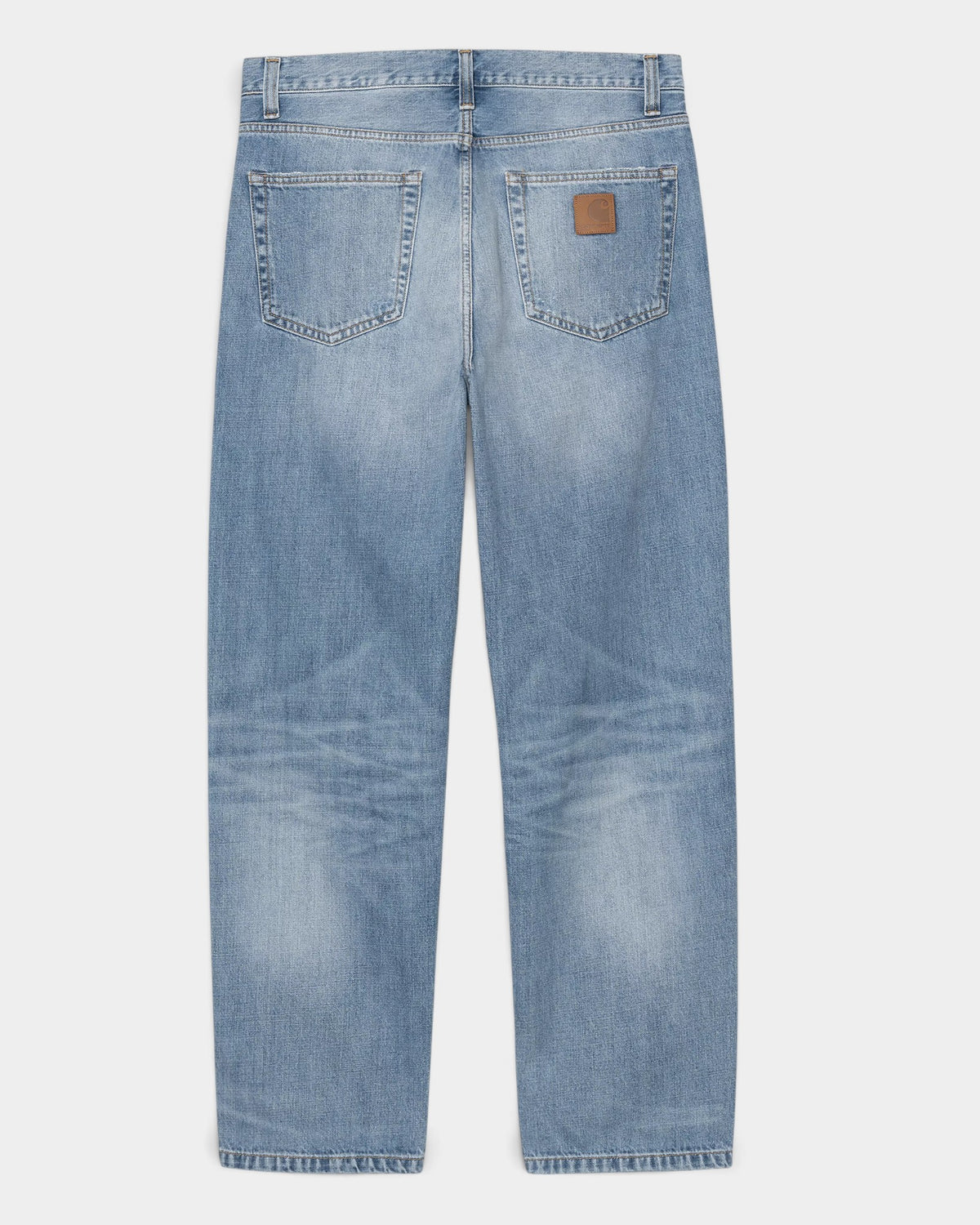 Lockwood Avenue Carhartt Aaron stone bleached light blue denim jeans, back view with faux leather square label.