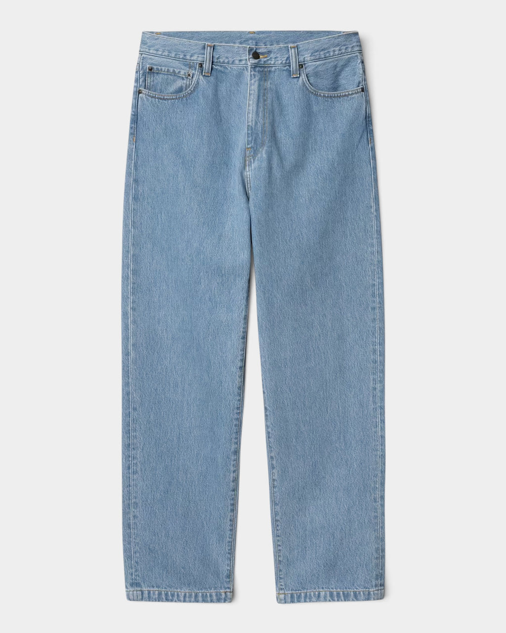 Lockwood Avenue Carhartt Aaron pants in stone bleached light blue denim with a loose tapered fit and five-pocket style
