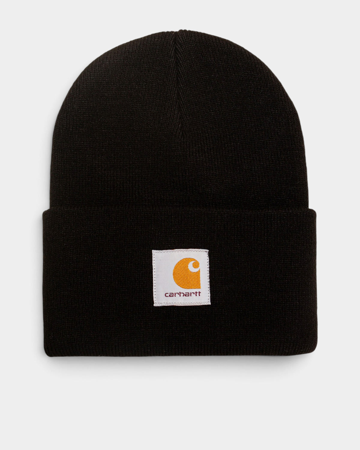 Lockwood Avenue Carhartt Acrylic Watch Beanie in black with a fold-up cuff and woven brand logo patch.