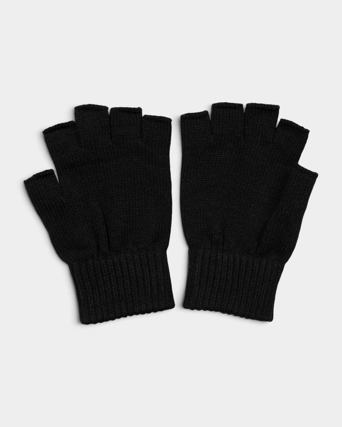 Lockwood Avenue Carhartt black fingerless knit mittens with ribbed cuffs and square label detail