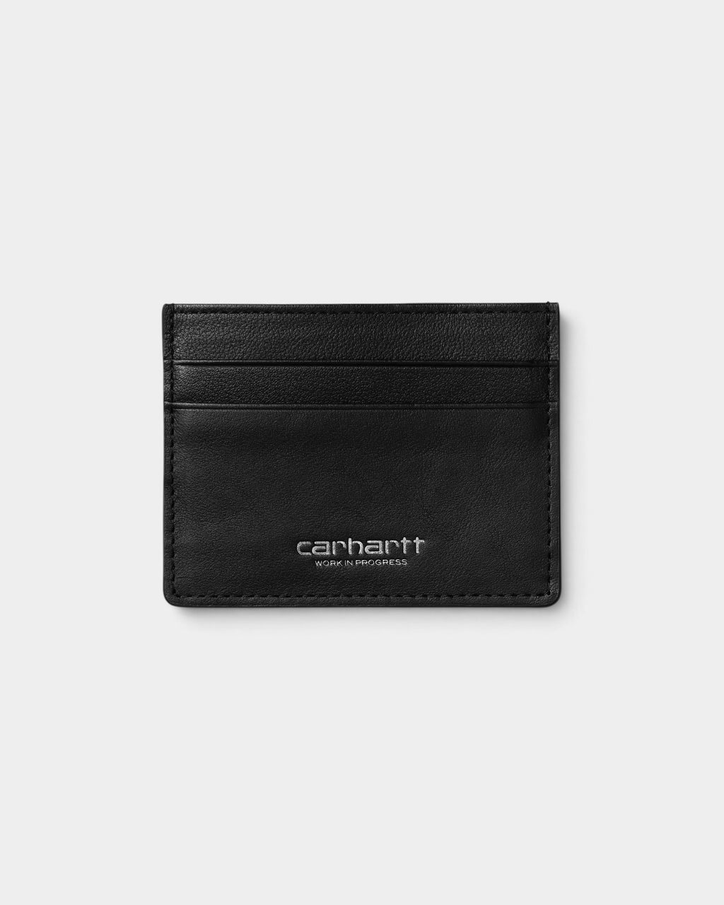 Lockwood Avenue Carhartt Vegas black leather cardholder with silver script logo and multiple card slots