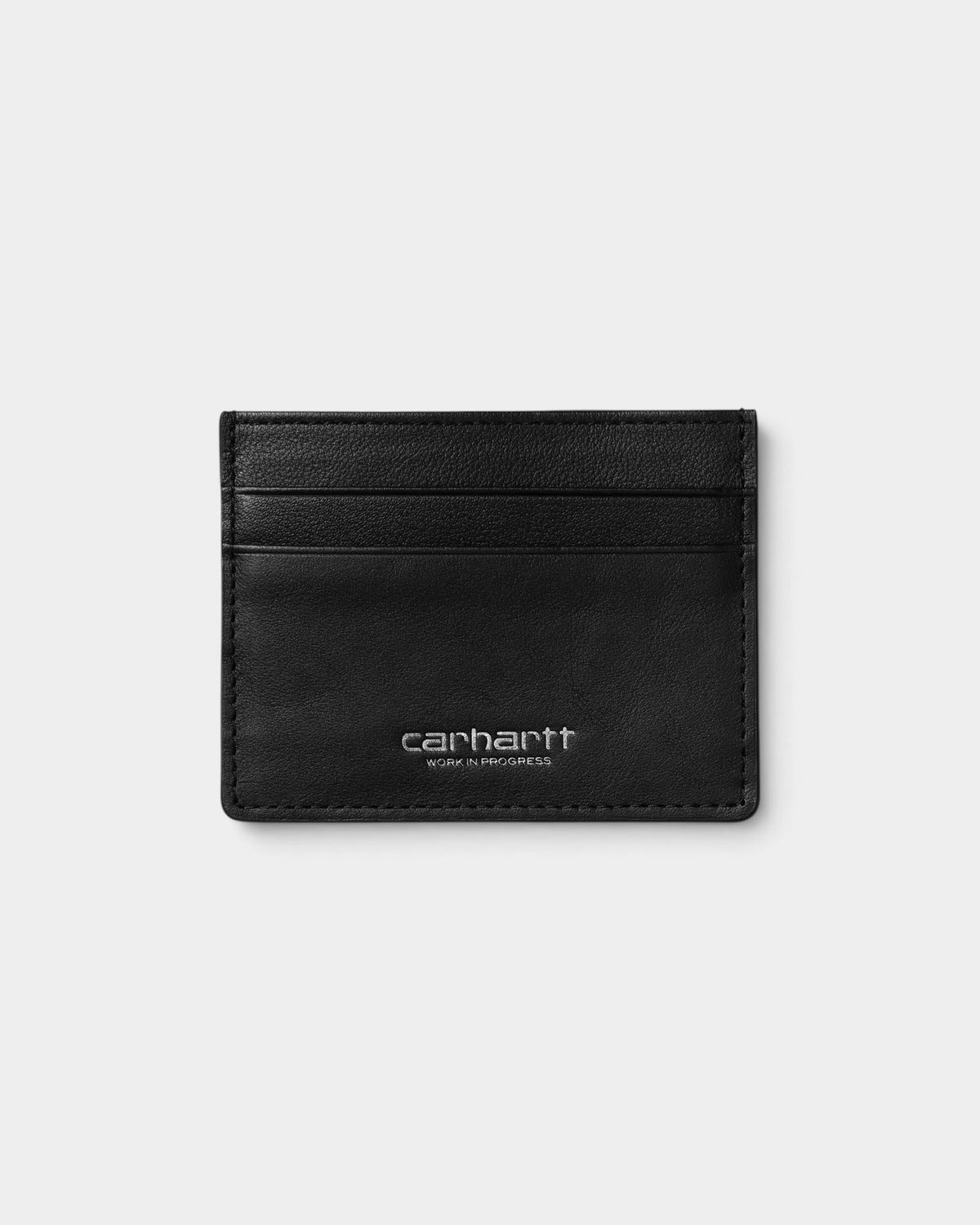 Lockwood Avenue Carhartt Vegas black leather cardholder with silver script logo and multiple card slots