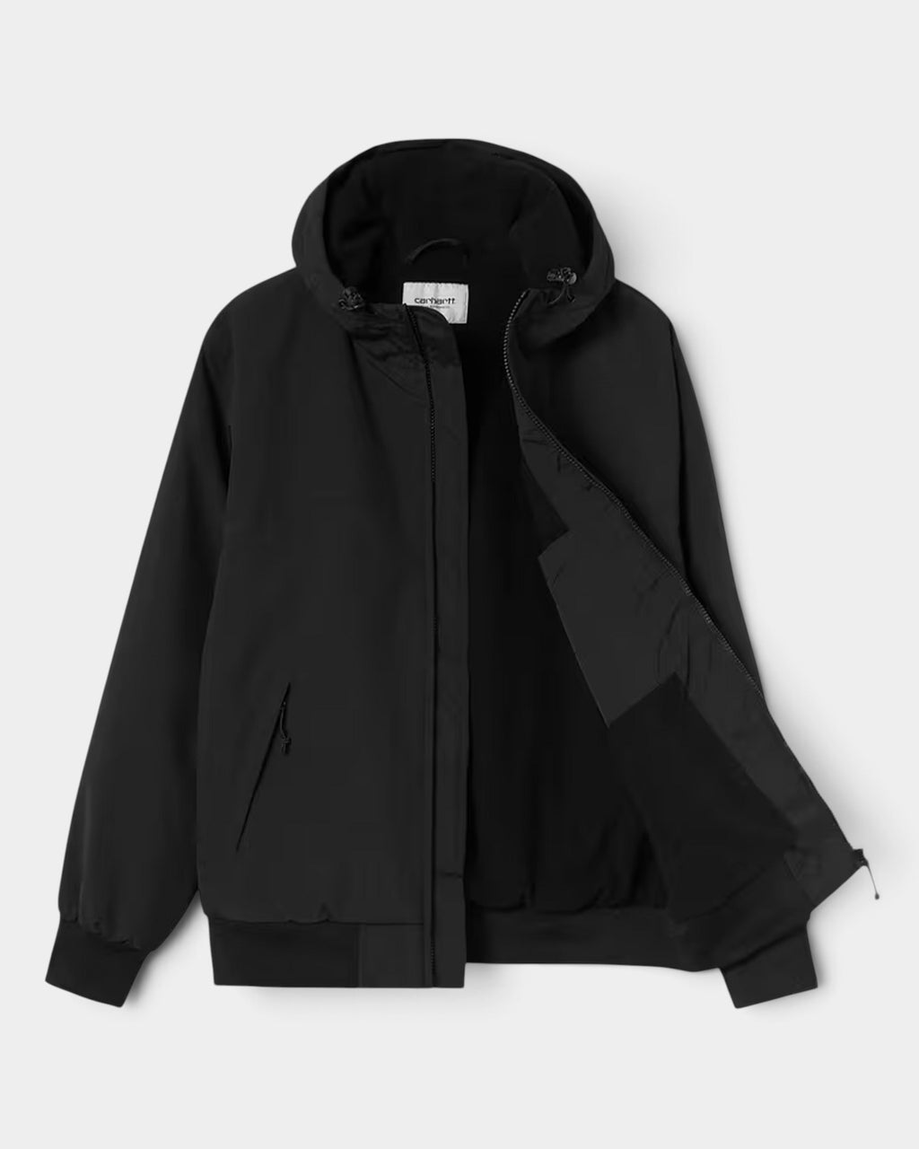 Lockwood Avenue Carhartt black nylon Supplex hooded sail jacket with fleece lining and zip pockets