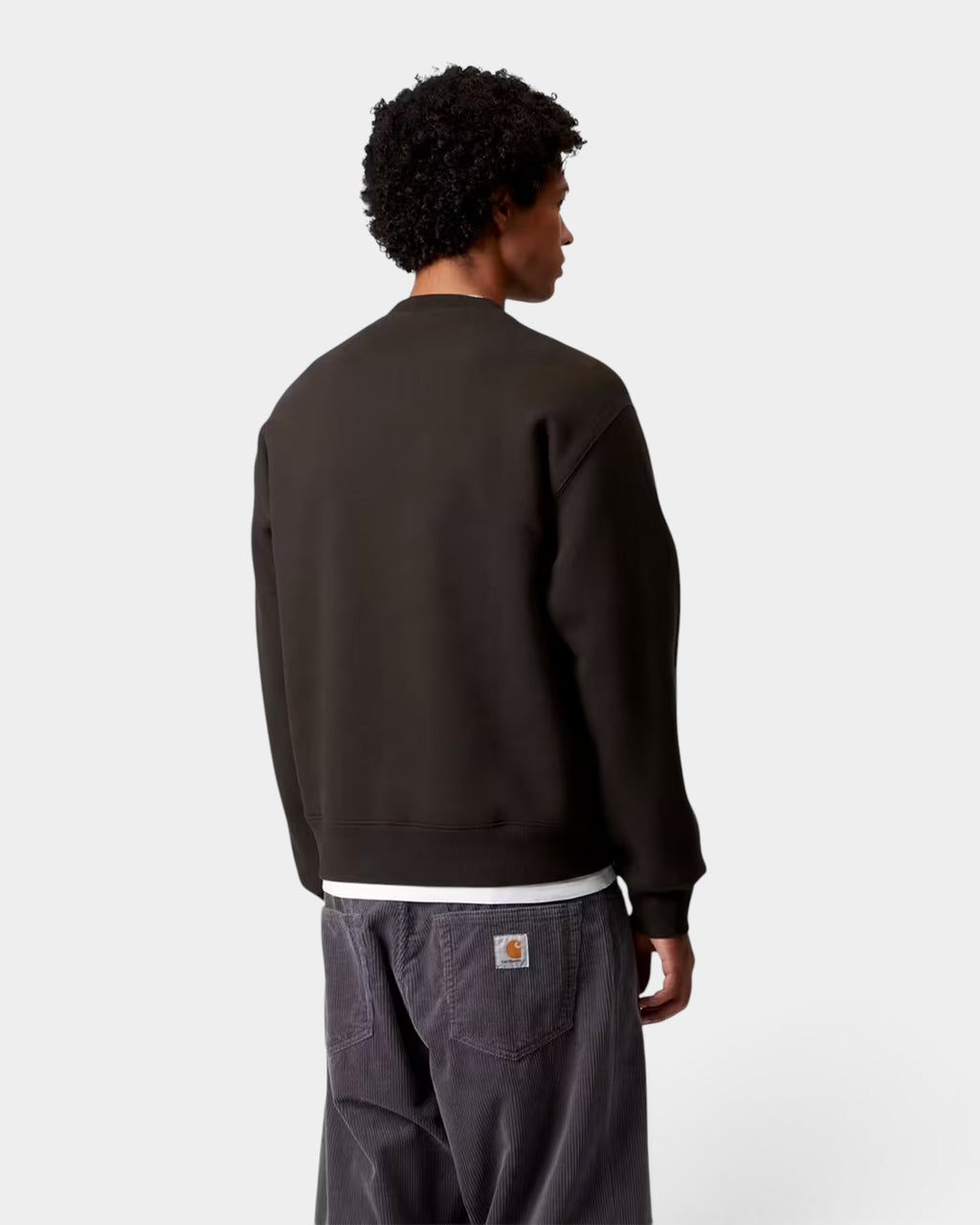 Lockwood Avenue Carhartt Big School sweatshirt in black, showing the back view on a model with dropped shoulders.